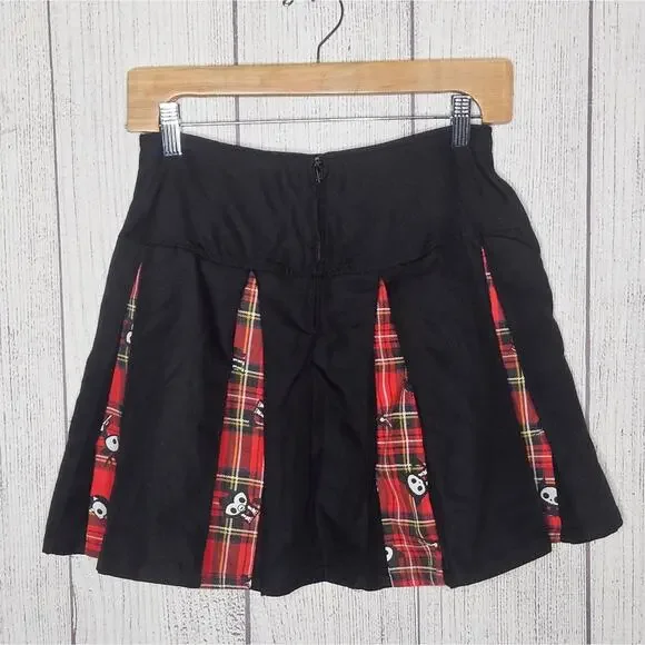 Skelanimals Black/Red Plaid Contrast Pleated Skirt with Pockets, sz Small - Picture 4 of 7